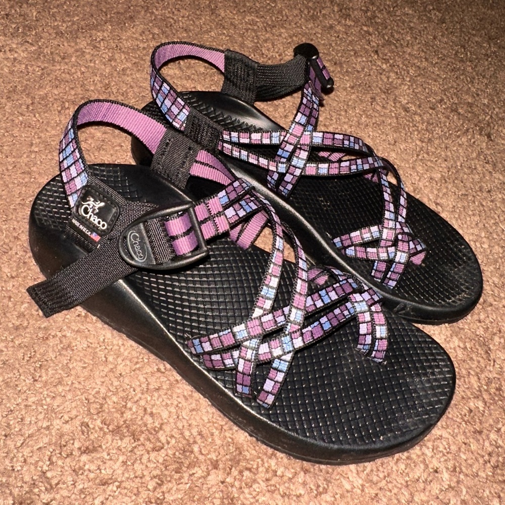 Chaco Black and Purple Strappy Sandals